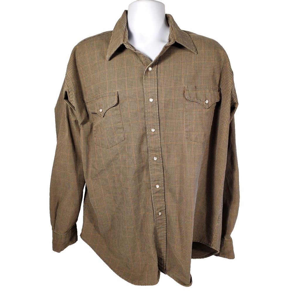 Texas Cotton Men's 2XL Brown Western Shirt Pearl Snap‎ Thick